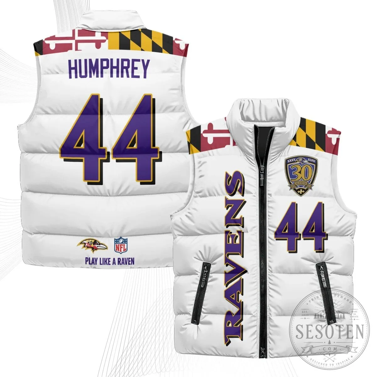 Baltimore Ravens Lamar Jackson Number 8 NFL Football Puffer Vest 68 Baltimore Ravens Lamar Jackson Number 8 NFL Football Puffer Vest