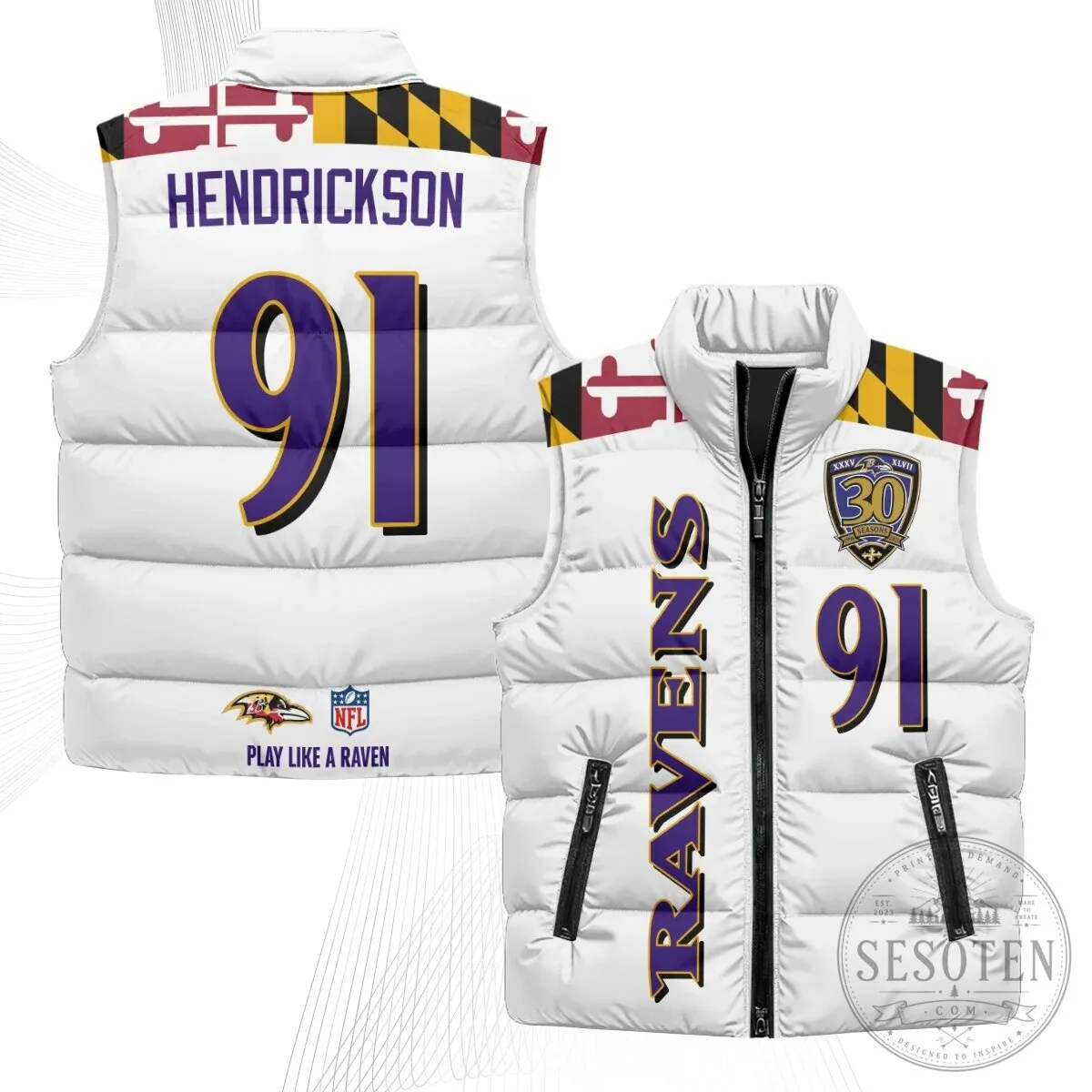 Baltimore Ravens Lamar Jackson Number 8 NFL Football Puffer Vest 69 Baltimore Ravens Lamar Jackson Number 8 NFL Football Puffer Vest