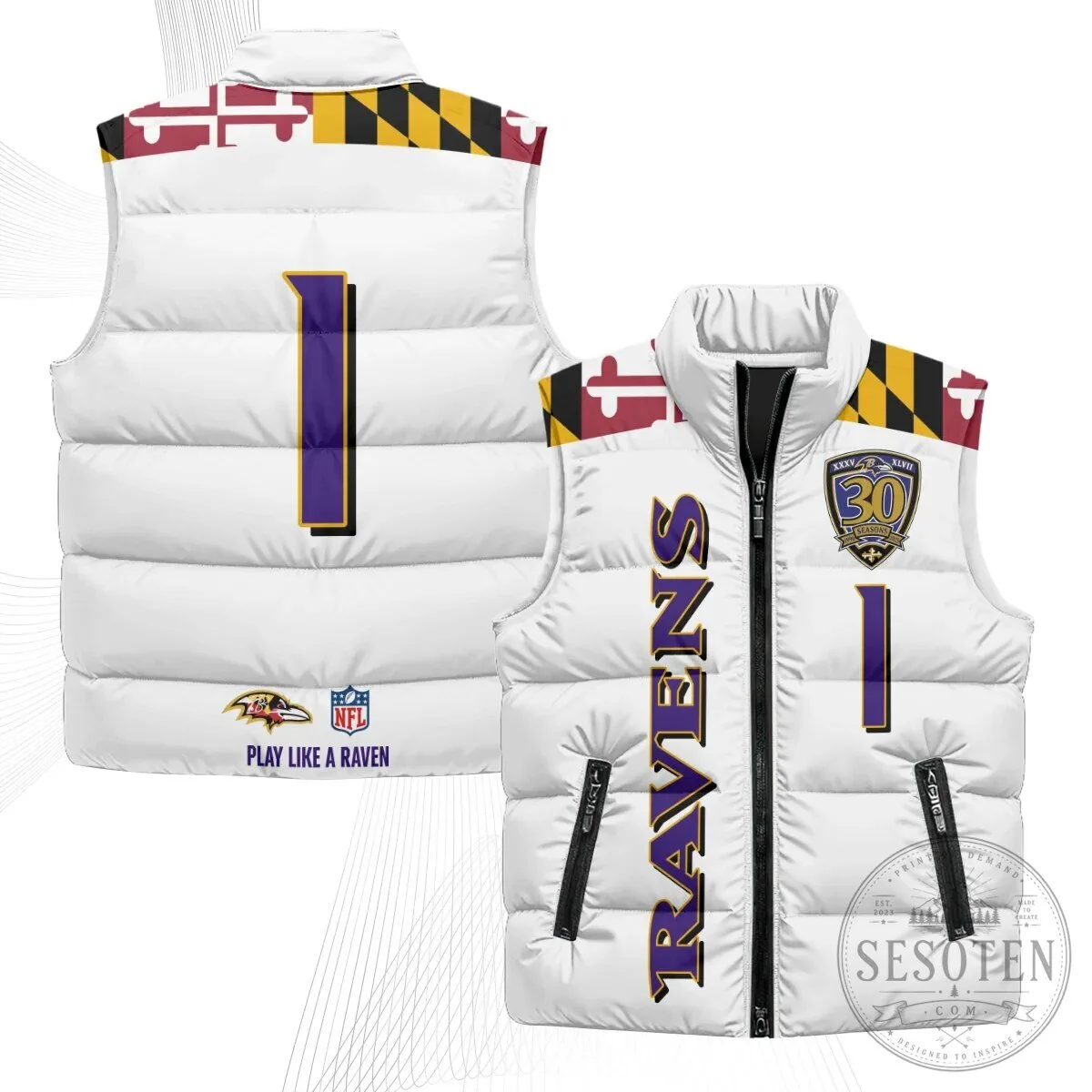 Baltimore Ravens Lamar Jackson Number 8 NFL Football Puffer Vest 70 Baltimore Ravens Lamar Jackson Number 8 NFL Football Puffer Vest