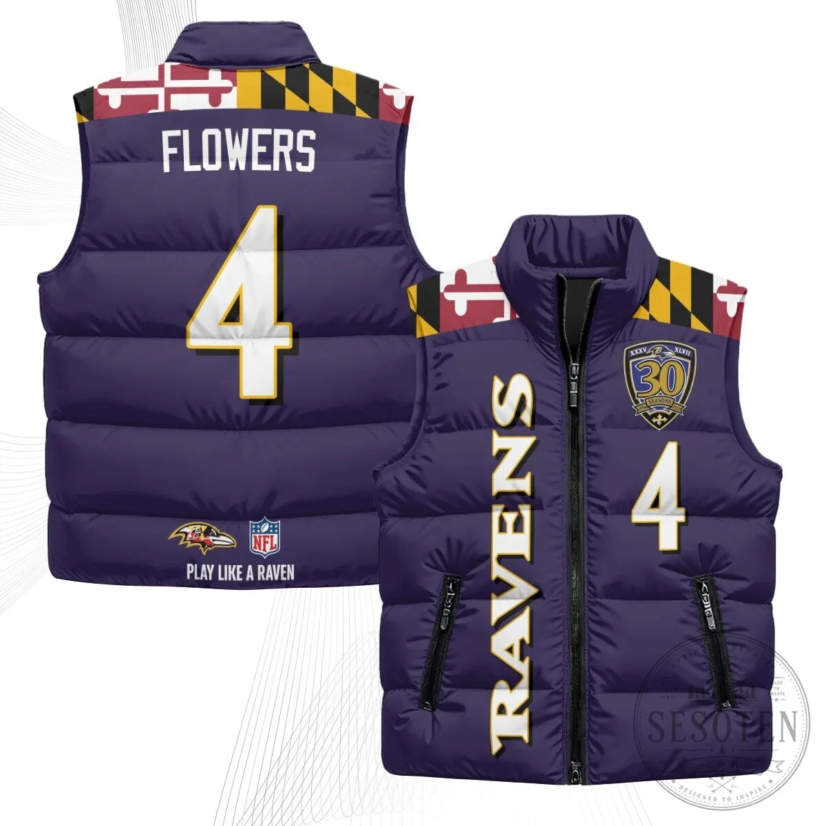 Baltimore Ravens Lamar Jackson Number 8 NFL Football Puffer Vest 74 Baltimore Ravens Lamar Jackson Number 8 NFL Football Puffer Vest