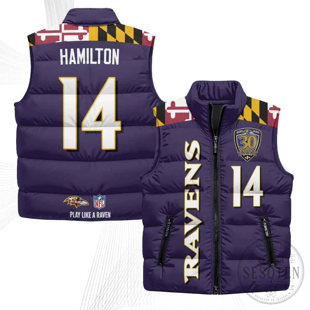 Baltimore Ravens Lamar Jackson Number 8 NFL Football Puffer Vest 75 Baltimore Ravens Lamar Jackson Number 8 NFL Football Puffer Vest