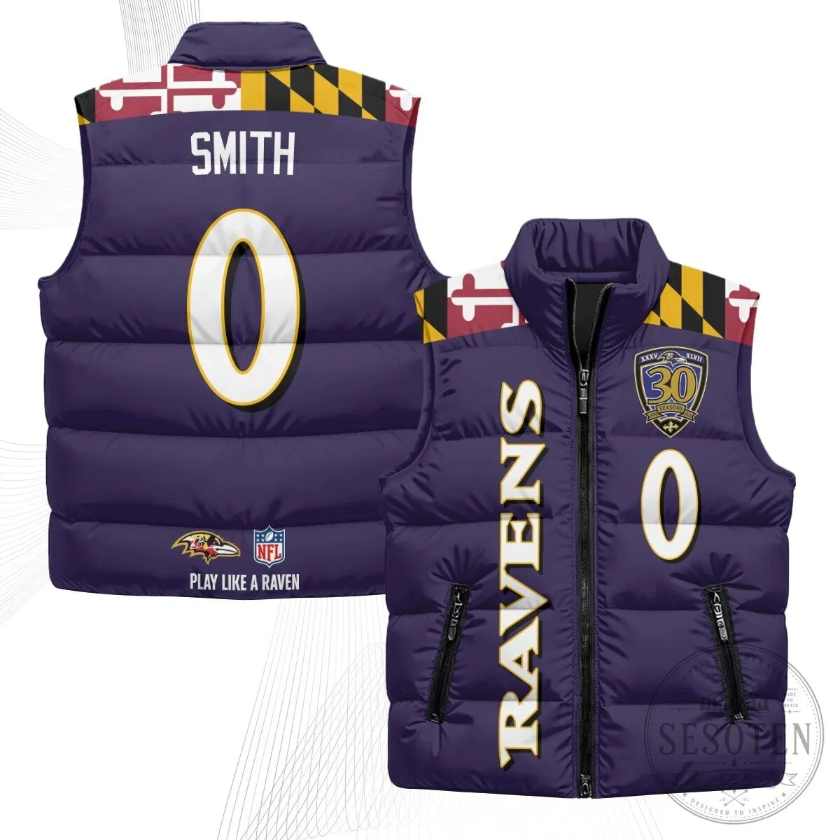 Baltimore Ravens Lamar Jackson Number 8 NFL Football Puffer Vest 76 Baltimore Ravens Lamar Jackson Number 8 NFL Football Puffer Vest