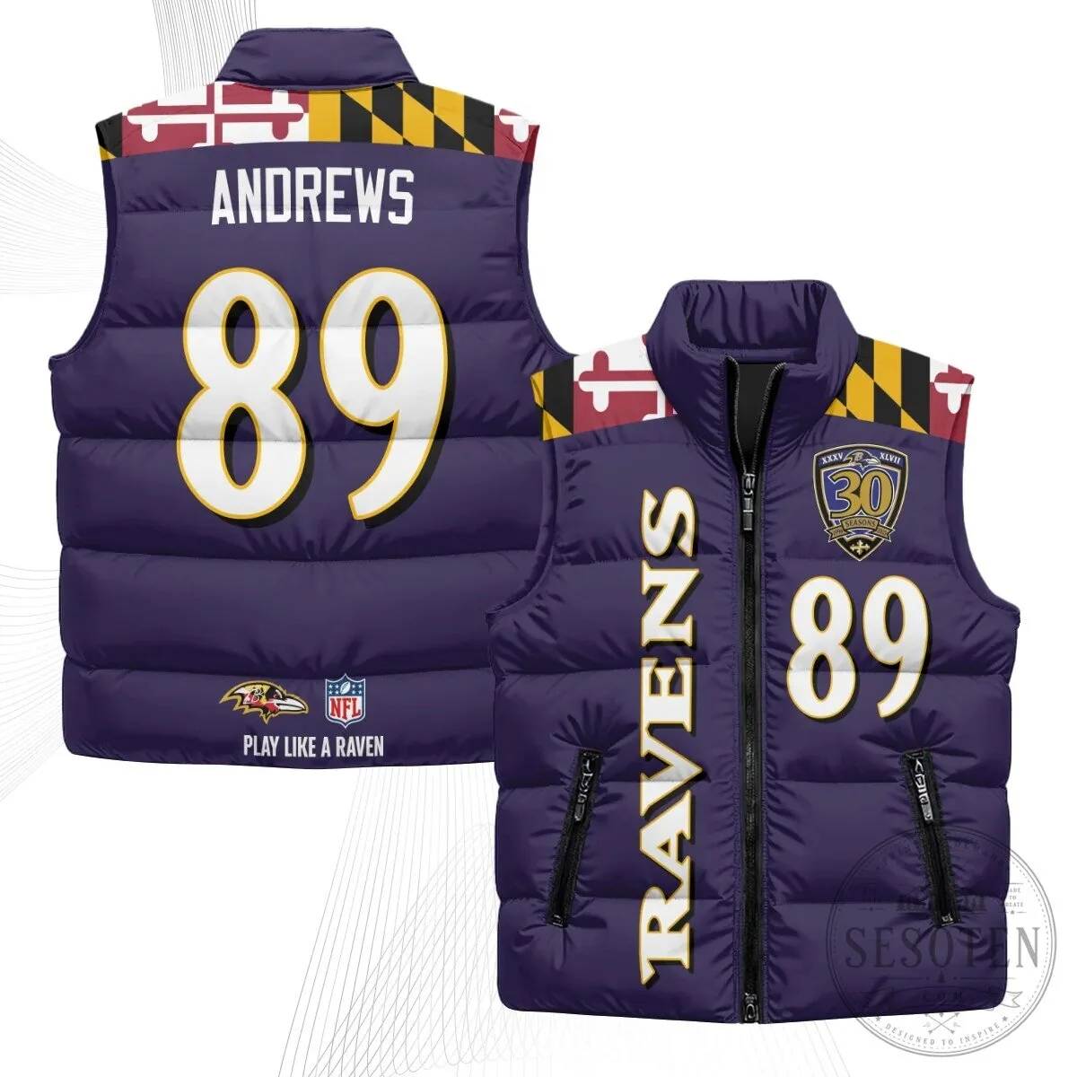 Baltimore Ravens Lamar Jackson Number 8 NFL Football Puffer Vest 77 Baltimore Ravens Lamar Jackson Number 8 NFL Football Puffer Vest