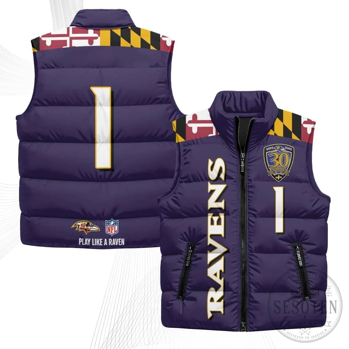 Baltimore Ravens Lamar Jackson Number 8 NFL Football Puffer Vest 80 Baltimore Ravens Lamar Jackson Number 8 NFL Football Puffer Vest