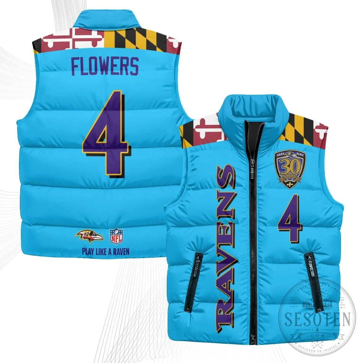 Baltimore Ravens Lamar Jackson Number 8 NFL Football Puffer Vest 84 Baltimore Ravens Lamar Jackson Number 8 NFL Football Puffer Vest