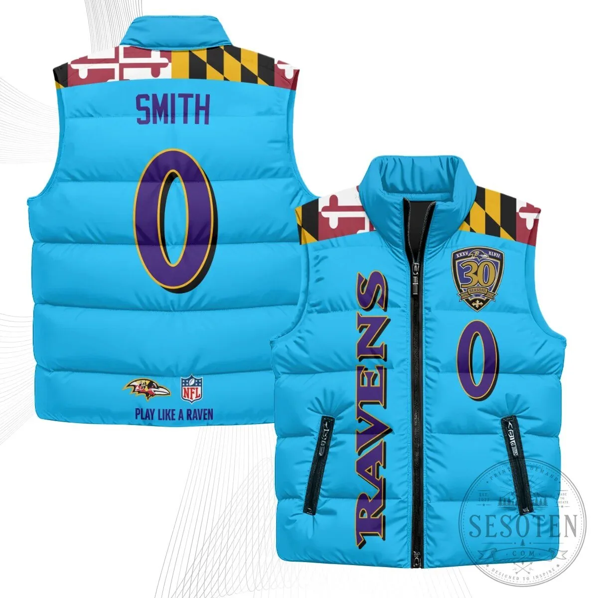 Baltimore Ravens Lamar Jackson Number 8 NFL Football Puffer Vest 86 Baltimore Ravens Lamar Jackson Number 8 NFL Football Puffer Vest