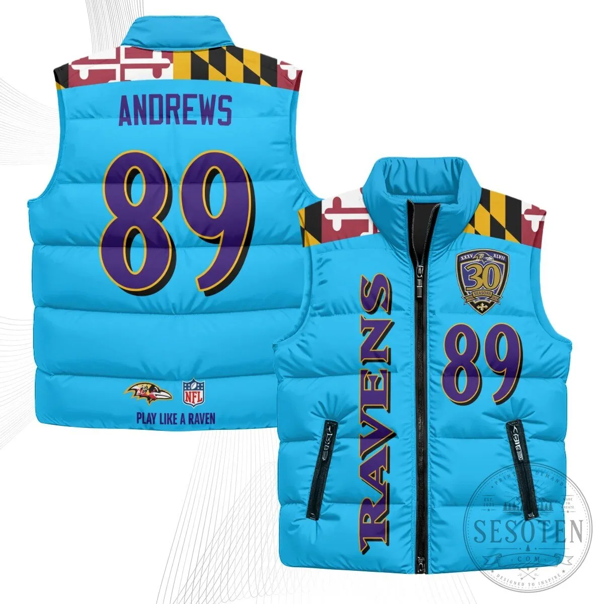 Baltimore Ravens Lamar Jackson Number 8 NFL Football Puffer Vest 87 Baltimore Ravens Lamar Jackson Number 8 NFL Football Puffer Vest