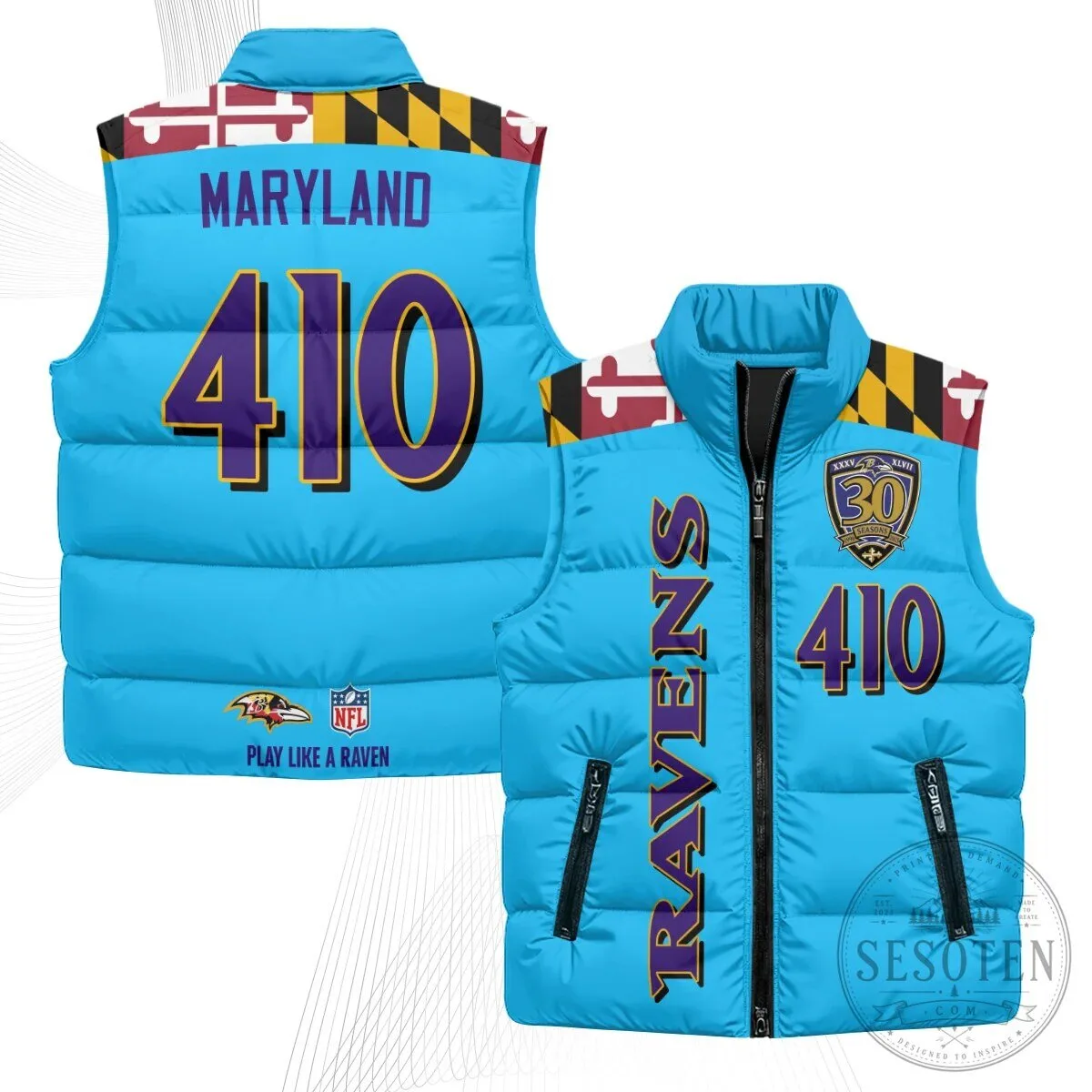 Baltimore Ravens Lamar Jackson Number 8 NFL Football Puffer Vest 91 Baltimore Ravens Lamar Jackson Number 8 NFL Football Puffer Vest