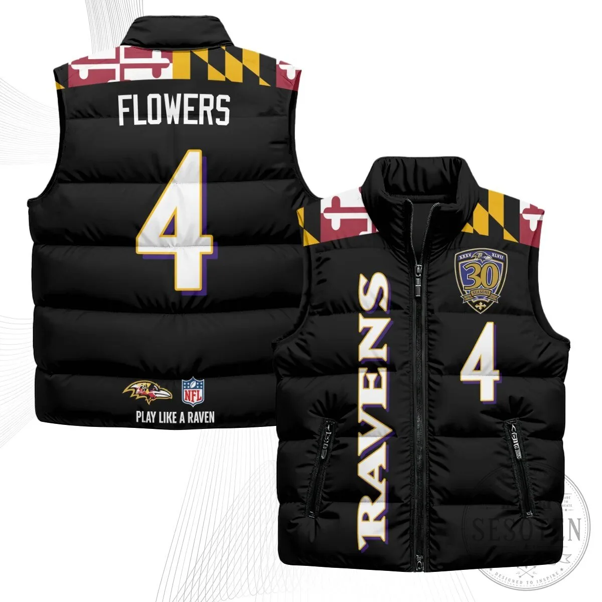Baltimore Ravens Lamar Jackson Number 8 NFL Football Puffer Vest 94 Baltimore Ravens Lamar Jackson Number 8 NFL Football Puffer Vest