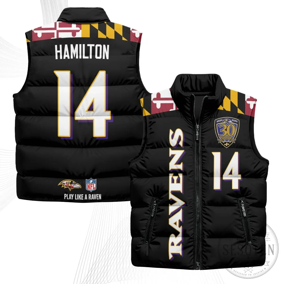 Baltimore Ravens Lamar Jackson Number 8 NFL Football Puffer Vest 95 Baltimore Ravens Lamar Jackson Number 8 NFL Football Puffer Vest