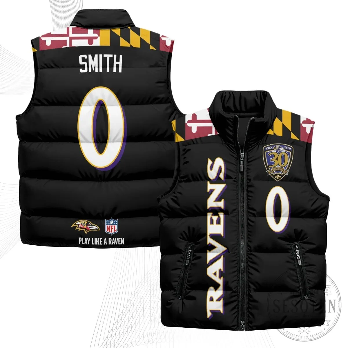 Baltimore Ravens Lamar Jackson Number 8 NFL Football Puffer Vest 96 Baltimore Ravens Lamar Jackson Number 8 NFL Football Puffer Vest