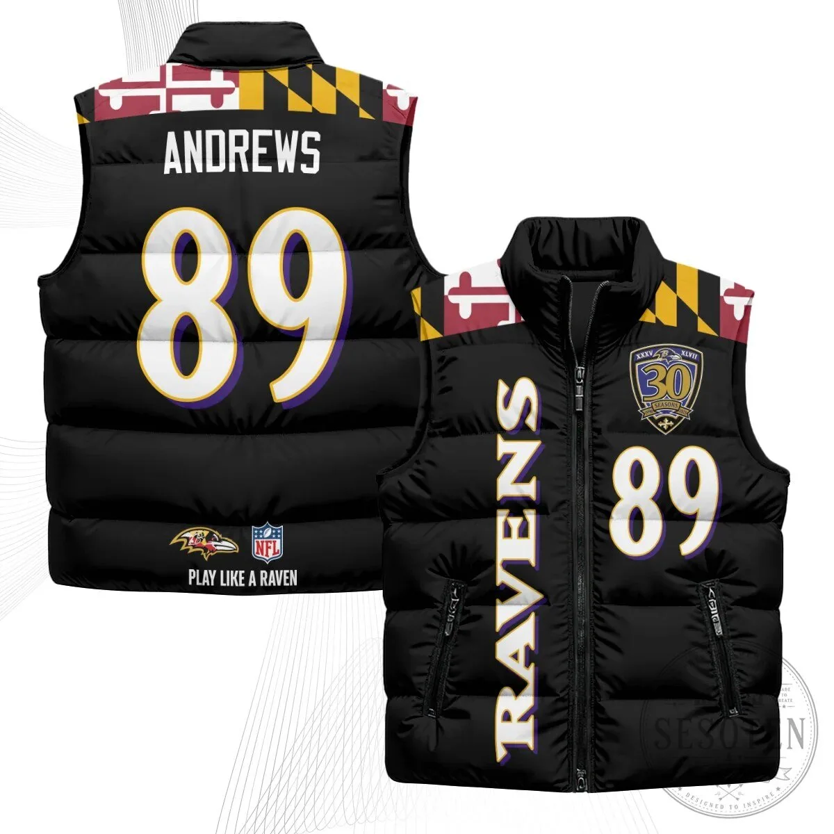 Baltimore Ravens Lamar Jackson Number 8 NFL Football Puffer Vest 97 Baltimore Ravens Lamar Jackson Number 8 NFL Football Puffer Vest