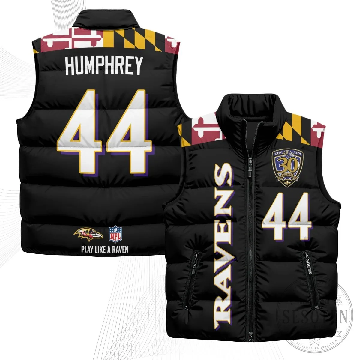 Baltimore Ravens Lamar Jackson Number 8 NFL Football Puffer Vest 98 Baltimore Ravens Lamar Jackson Number 8 NFL Football Puffer Vest