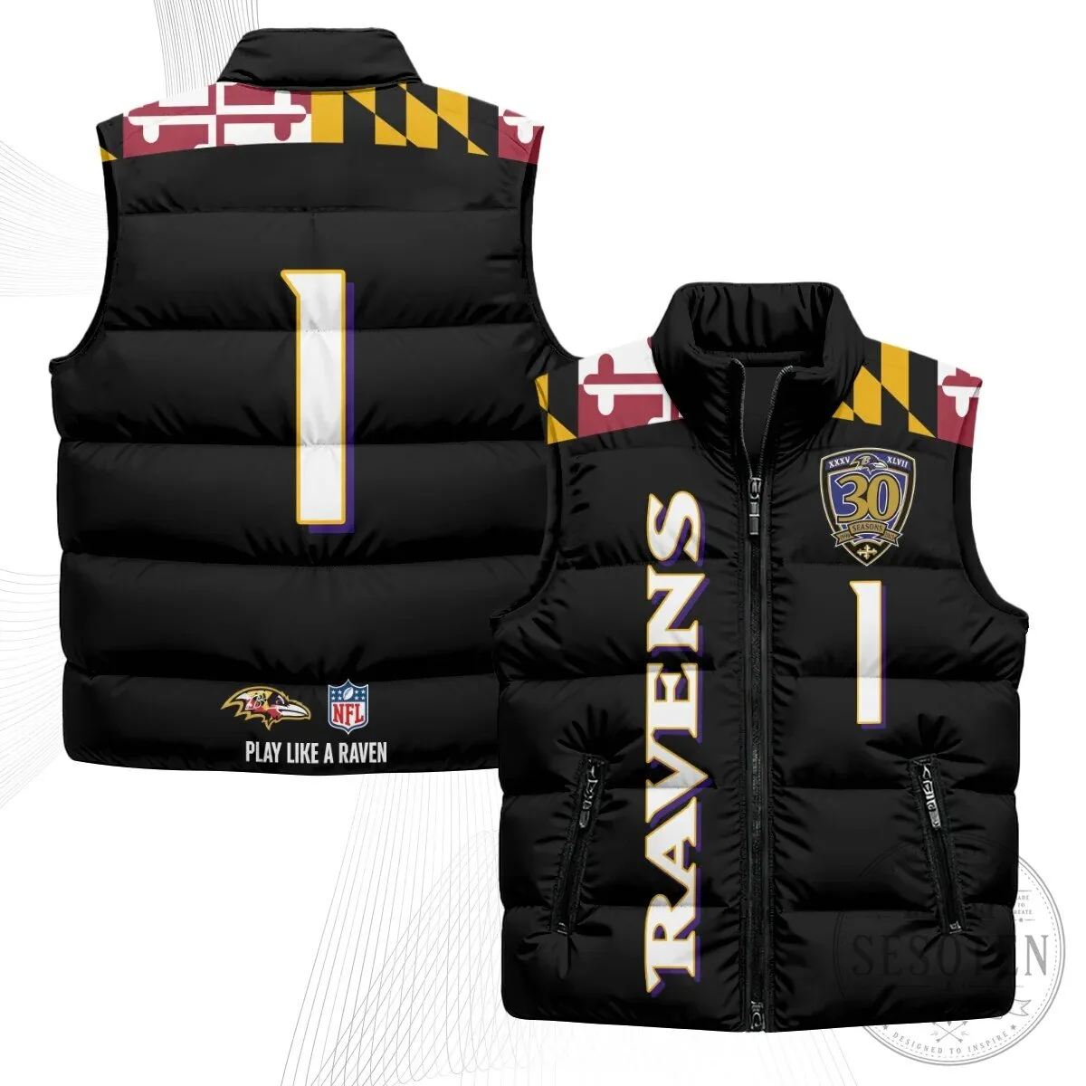 Baltimore Ravens Lamar Jackson Number 8 NFL Football Puffer Vest 100 Baltimore Ravens Lamar Jackson Number 8 NFL Football Puffer Vest