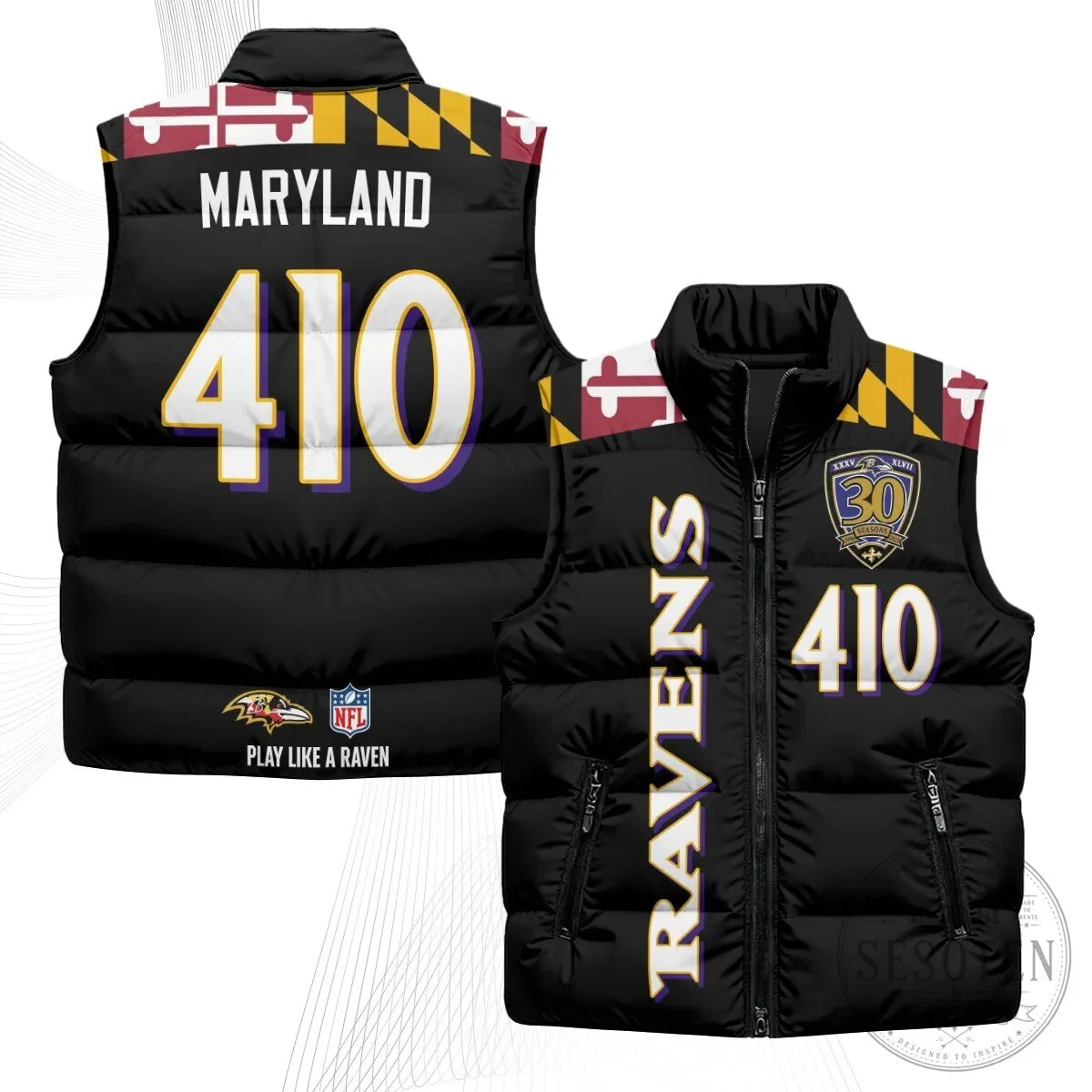 Baltimore Ravens Lamar Jackson Number 8 NFL Football Puffer Vest 101 Baltimore Ravens Lamar Jackson Number 8 NFL Football Puffer Vest