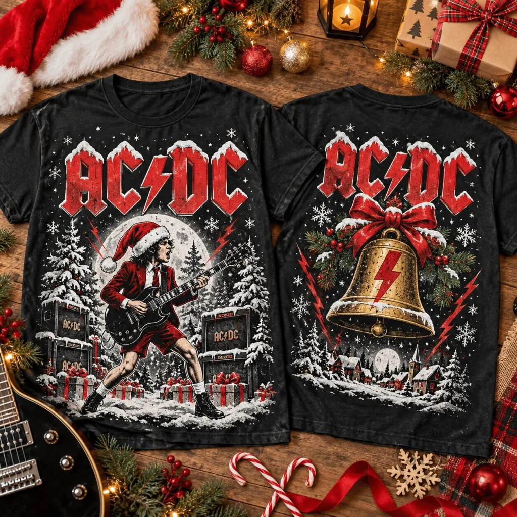 ACDC Santa Guitarist Christmas Bell Black T-Shirt AC/DC Santa Guitarist Christmas Bell Black T-Shirt