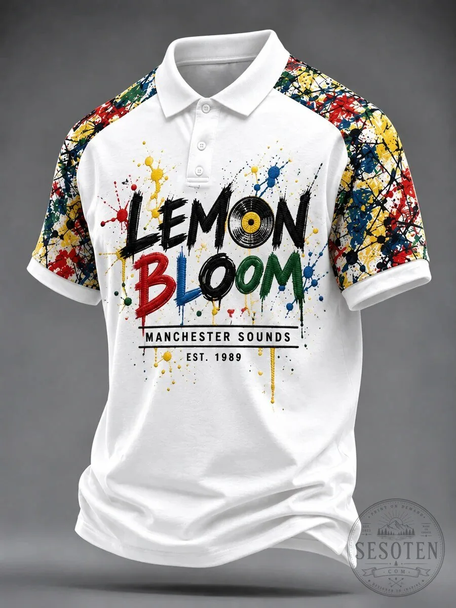 Lemon Bloom Manchester Sounds Est. 1989 Splatter Paint Polo Shirt