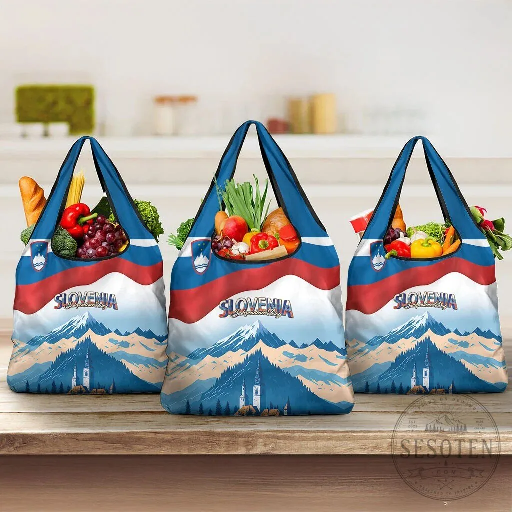 Slovenia Independence Day Lake Bled Julian Alps Landscape Reusable Grocery Bag 10 Slovenia Independence Day Lake Bled Julian Alps Landscape Reusable Grocery Bag