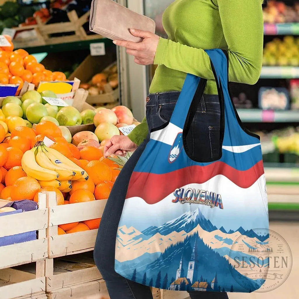 Slovenia Independence Day Lake Bled Julian Alps Landscape Reusable Grocery Bag 12 Slovenia Independence Day Lake Bled Julian Alps Landscape Reusable Grocery Bag