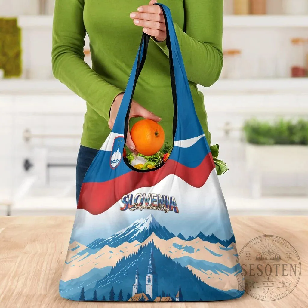 Slovenia Independence Day Lake Bled Julian Alps Landscape Reusable Grocery Bag 13 Slovenia Independence Day Lake Bled Julian Alps Landscape Reusable Grocery Bag