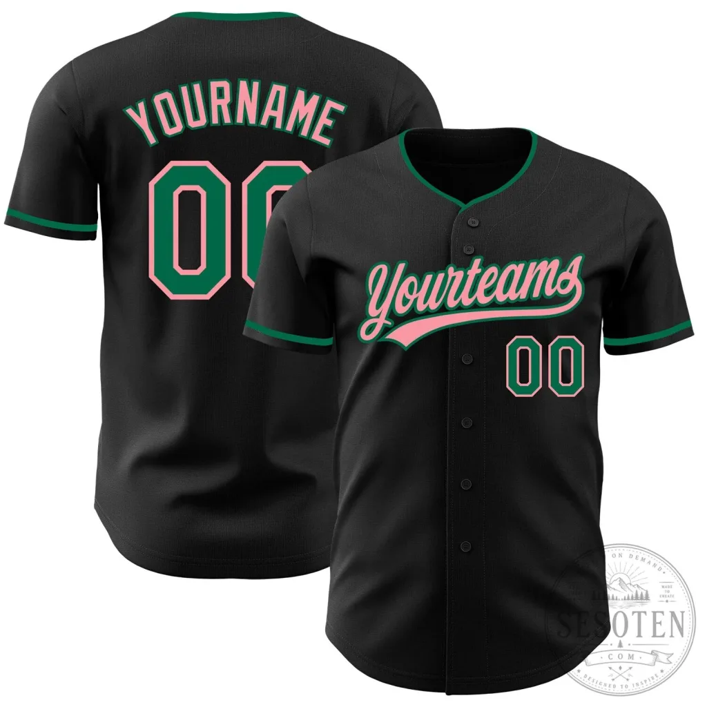 Custom Black Kelly Green Pink Authentic Baseball Jersey with Your Name and Number Custom Black Kelly Green Pink Authentic Baseball Jersey with Your Name and Number