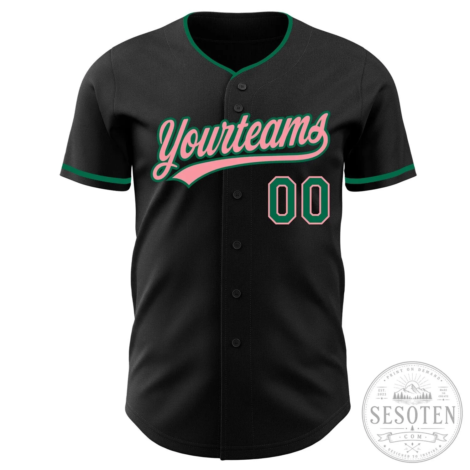 Custom Black Kelly Green Pink Authentic Baseball Jersey with Your Name and Number 8 Custom Black Kelly Green Pink Authentic Baseball Jersey with Your Name and Number