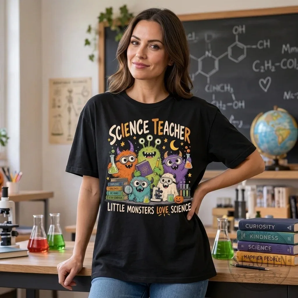 Science Teacher Little Monsters Love Science Funny Halloween T-Shirt