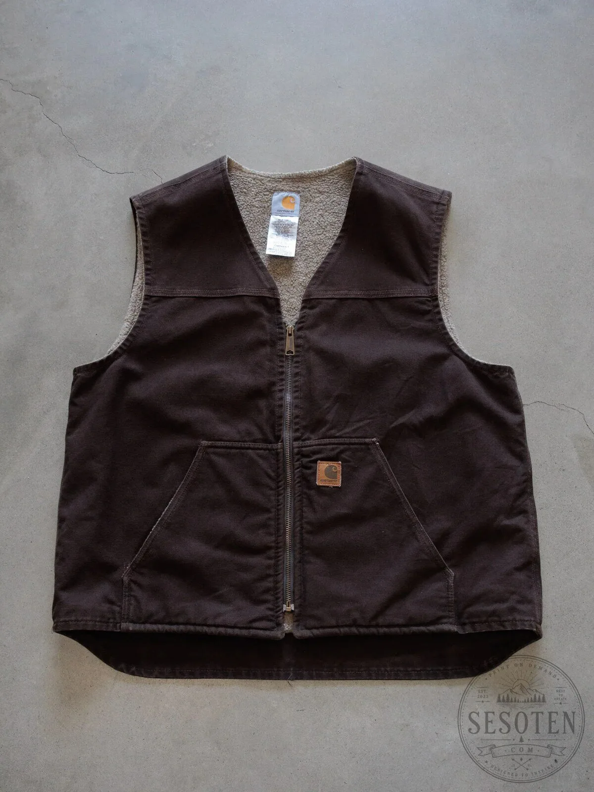 Vintage Carhartt Sherpa-Lined Vest Brown Full Zip Workwear Outerwear