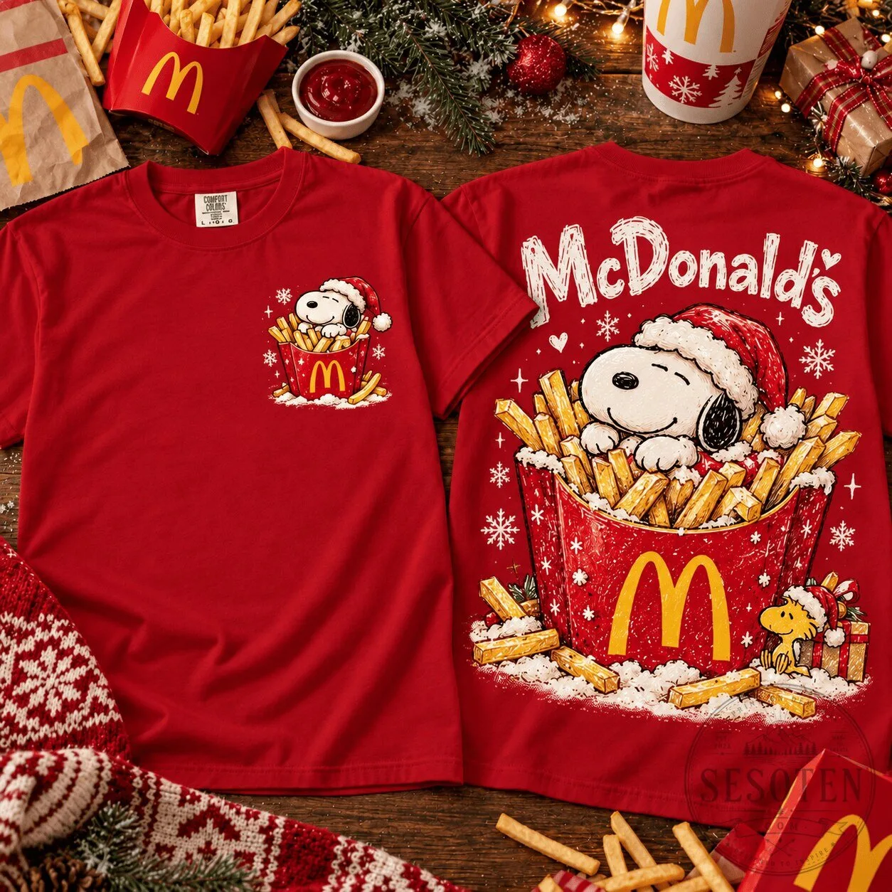 McDonald's Snoopy Christmas French Fries Holiday T-Shirt
