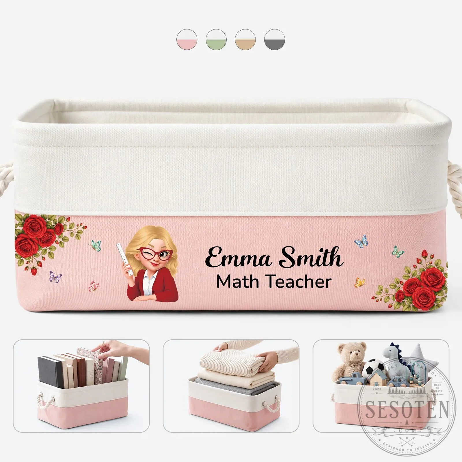Personalized Teacher Storage Basket with Birth Month Flower Design 8 Personalized Teacher Storage Basket with Birth Month Flower Design