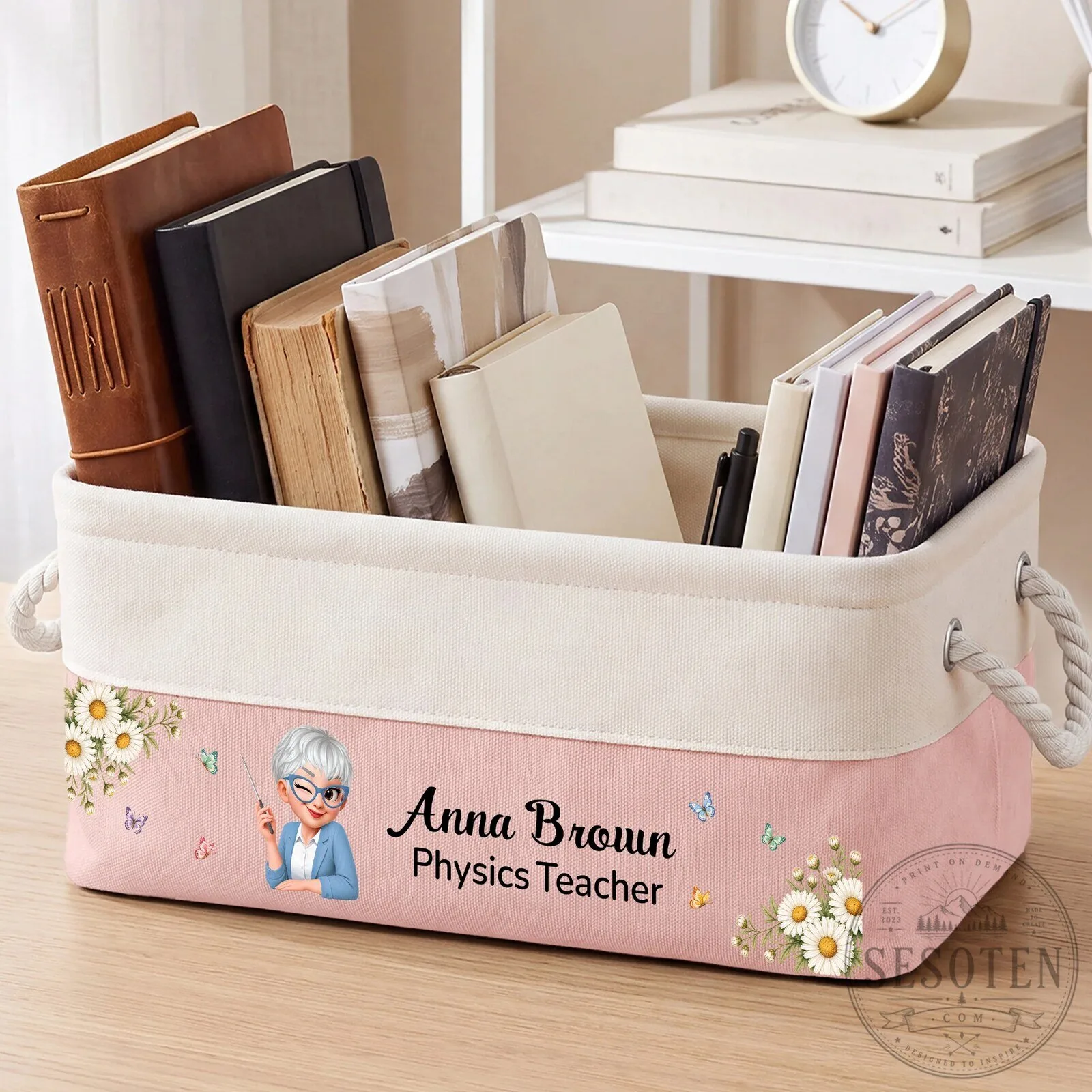 Personalized Teacher Storage Basket with Birth Month Flower Design 9 Personalized Teacher Storage Basket with Birth Month Flower Design