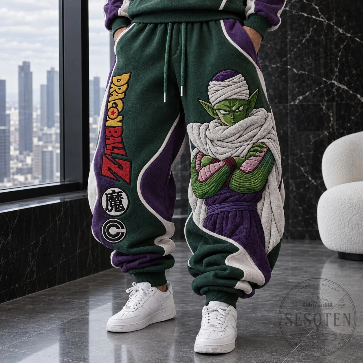 Naruto Haruno Sakura Anime Character Kimono Cardigan Jacket 4 Dragon Ball Z Piccolo Character Embroidered Green and Purple Sweatpants