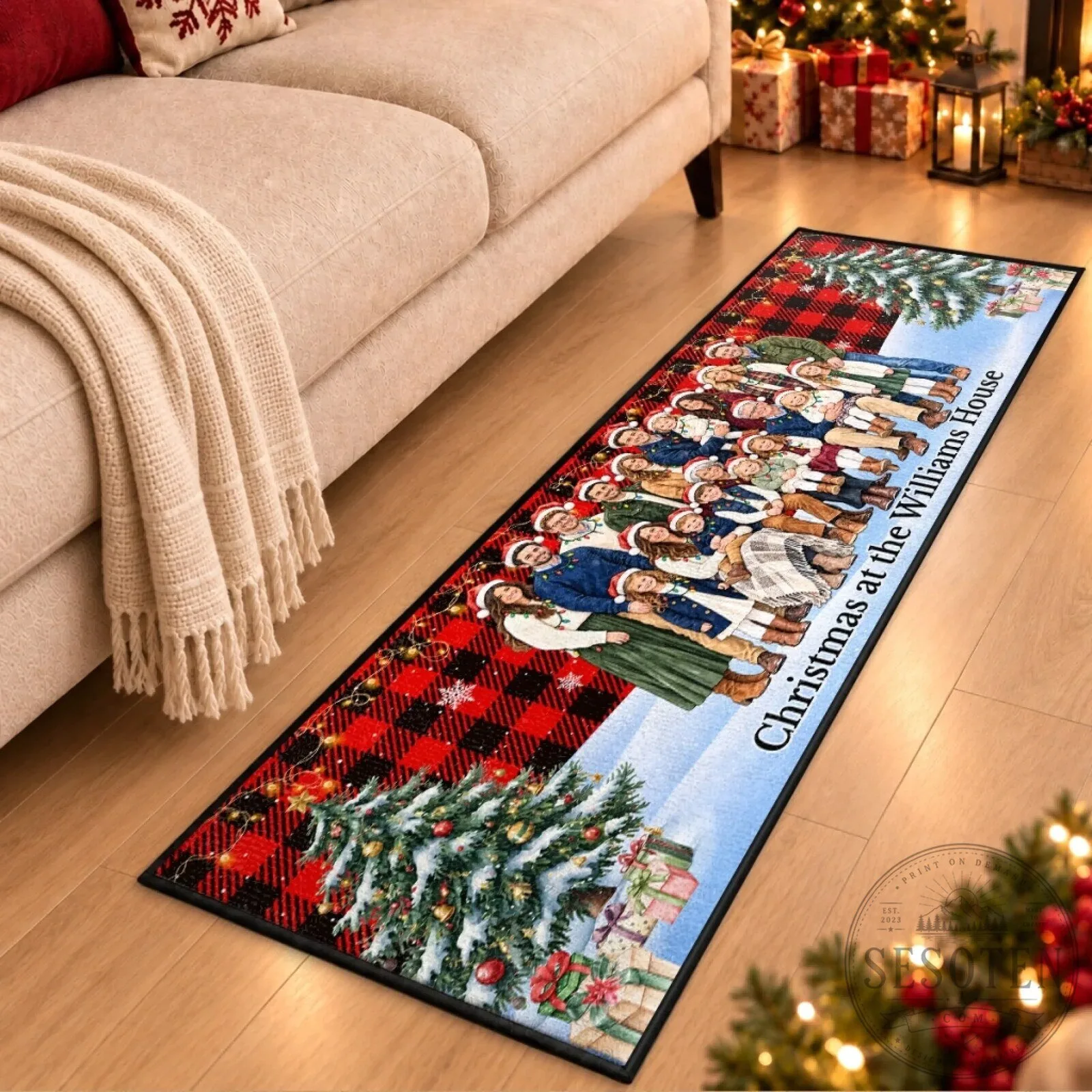 Personalized Family Photo Plaid Christmas Holiday Doormat Runner Rug 10 Personalized Family Photo Plaid Christmas Holiday Doormat Runner Rug