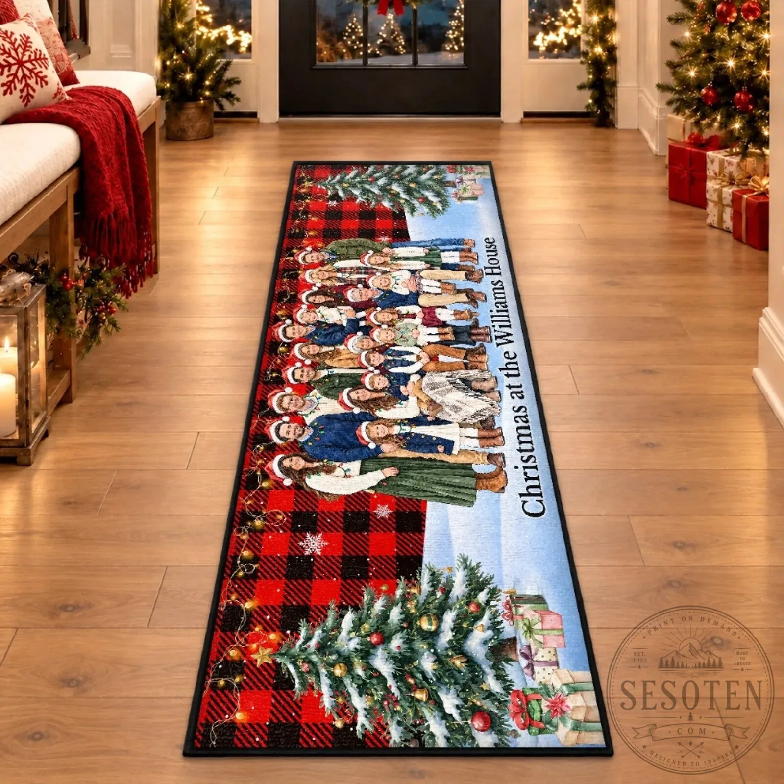 Personalized Family Photo Plaid Christmas Holiday Doormat Runner Rug 11 Personalized Family Photo Plaid Christmas Holiday Doormat Runner Rug