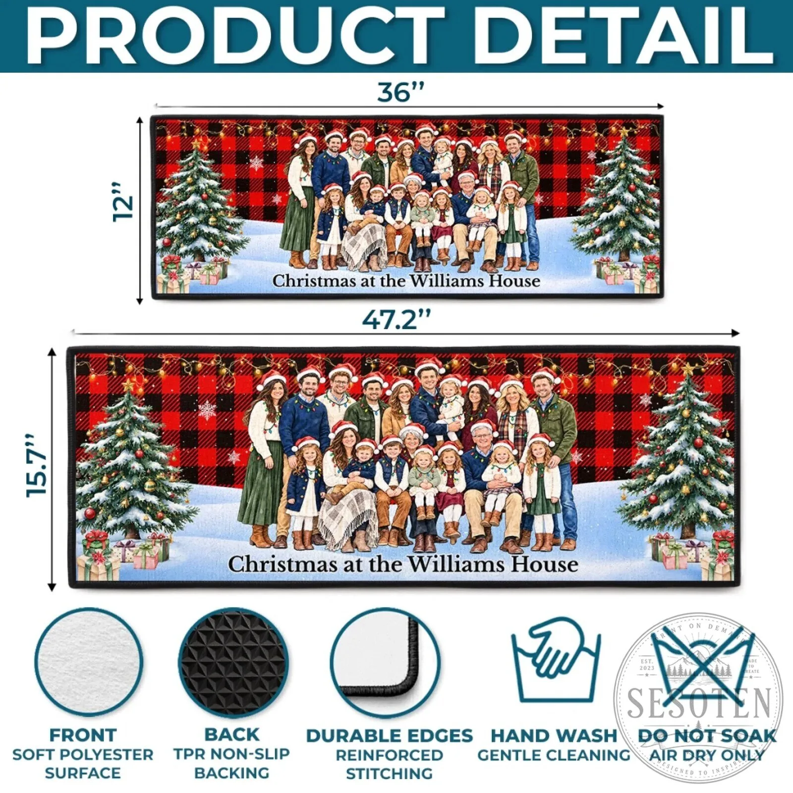 Personalized Family Photo Plaid Christmas Holiday Doormat Runner Rug 12 Personalized Family Photo Plaid Christmas Holiday Doormat Runner Rug