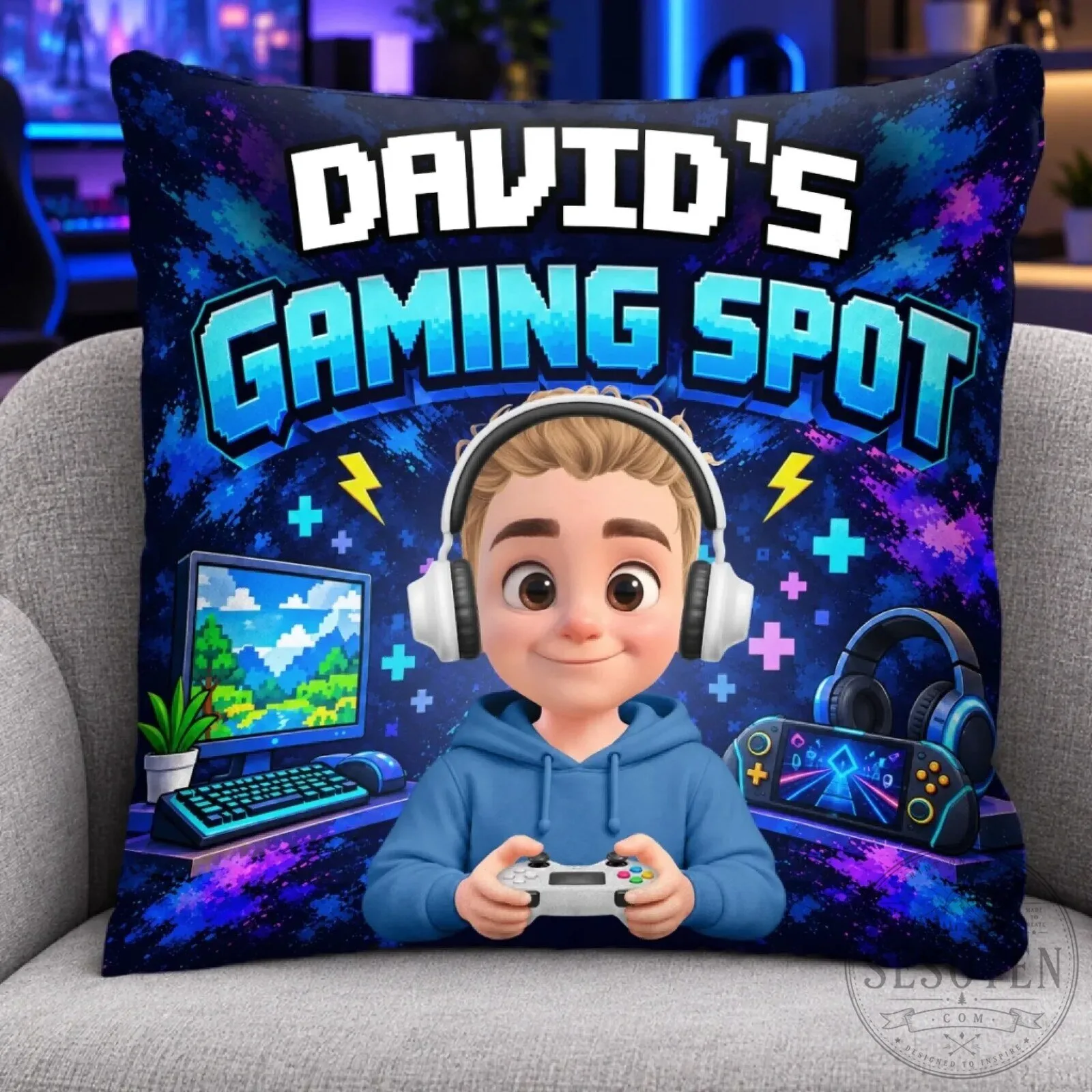Personalized Gaming Spot Pillow for Boys, Custom Gamer Room Decor Gift 8 Personalized Gaming Spot Pillow for Boys, Custom Gamer Room Decor Gift