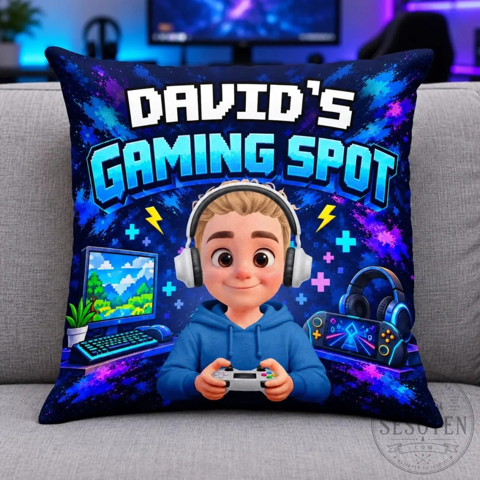 Personalized Gaming Spot Pillow for Boys, Custom Gamer Room Decor Gift 9 Personalized Gaming Spot Pillow for Boys, Custom Gamer Room Decor Gift