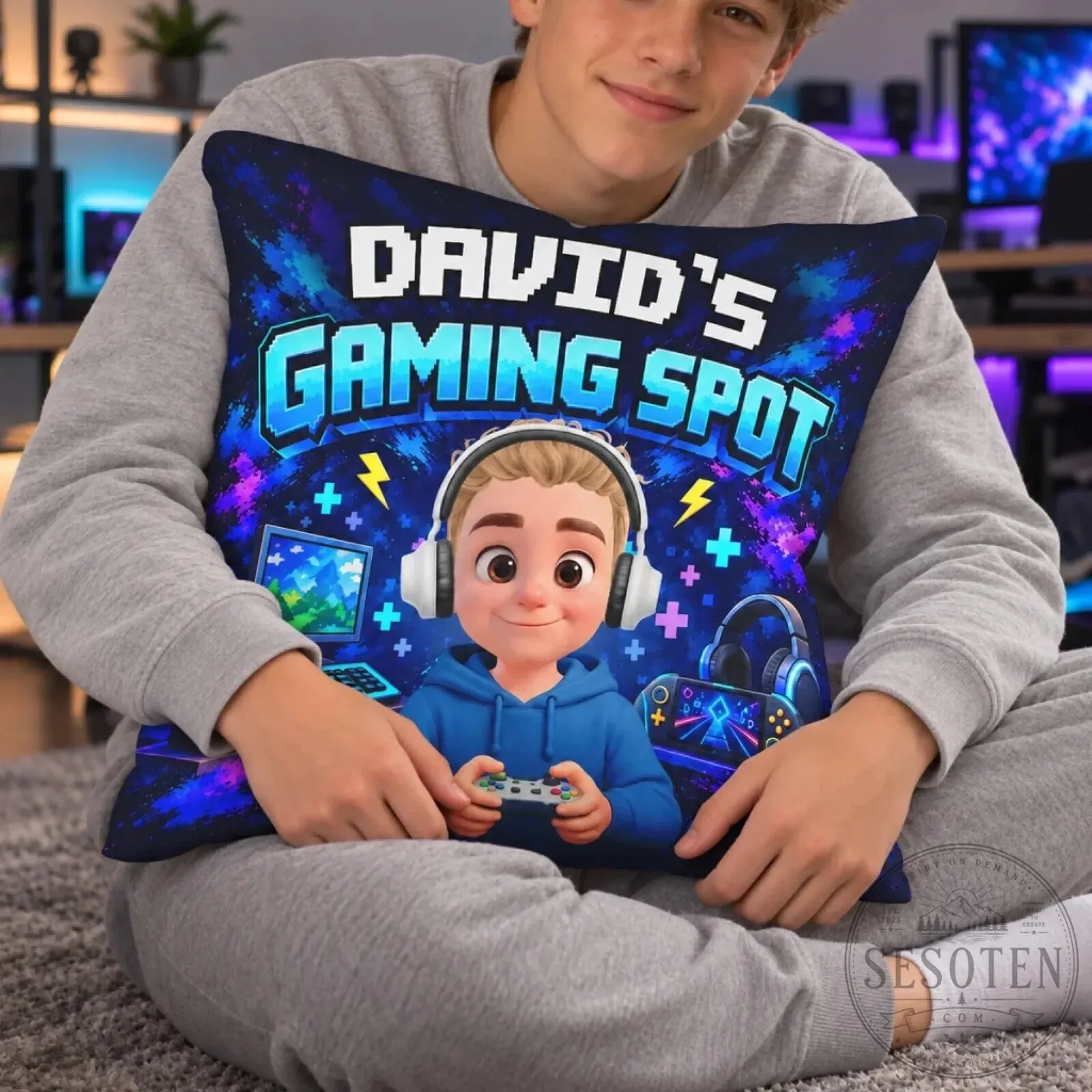 Personalized Gaming Spot Pillow for Boys, Custom Gamer Room Decor Gift 10 Personalized Gaming Spot Pillow for Boys, Custom Gamer Room Decor Gift