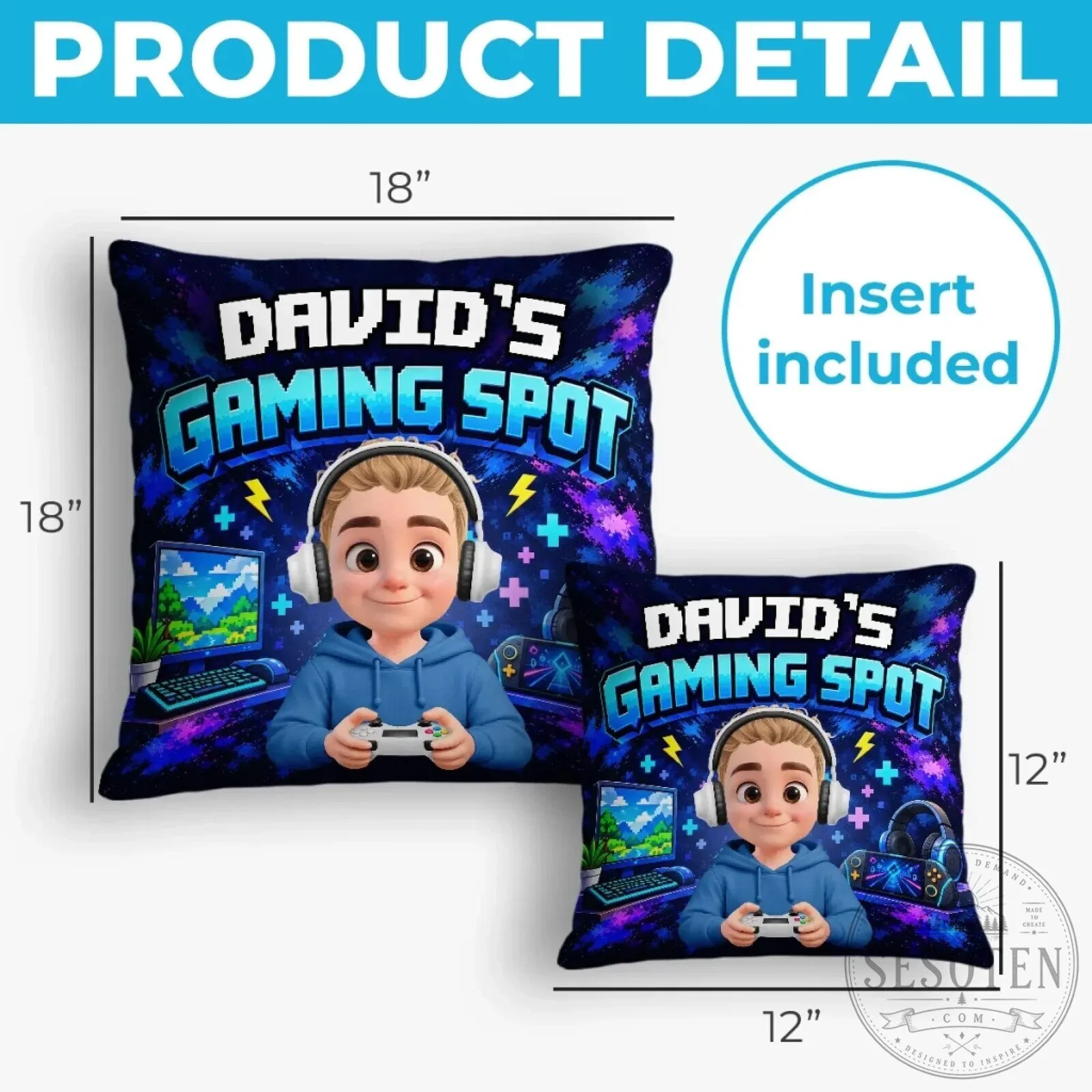 Personalized Gaming Spot Pillow for Boys, Custom Gamer Room Decor Gift 11 Personalized Gaming Spot Pillow for Boys, Custom Gamer Room Decor Gift