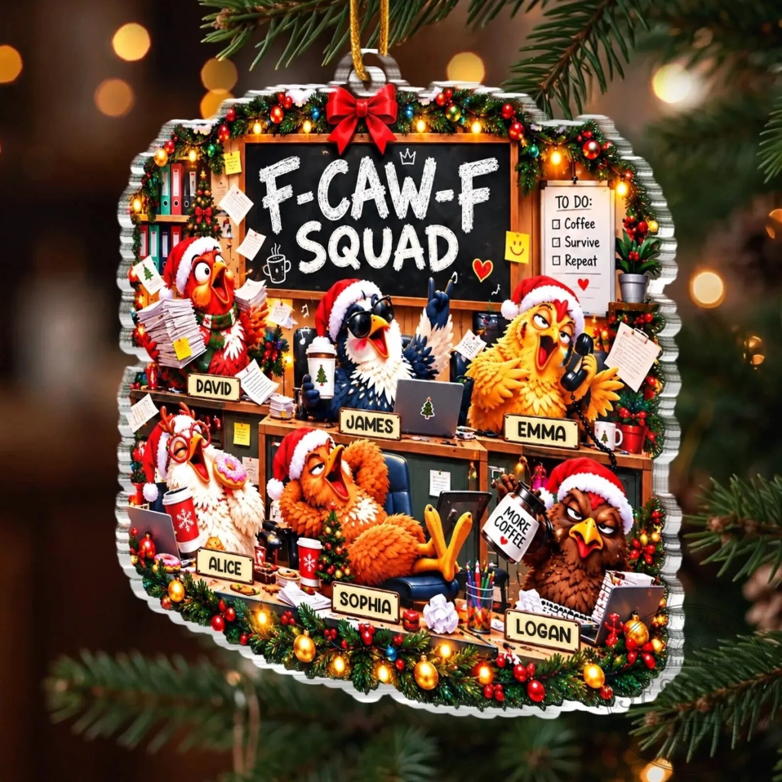 Personalized Christmas Chicken Office Squad Acrylic Ornament 9 Personalized Christmas Chicken Office Squad Acrylic Ornament