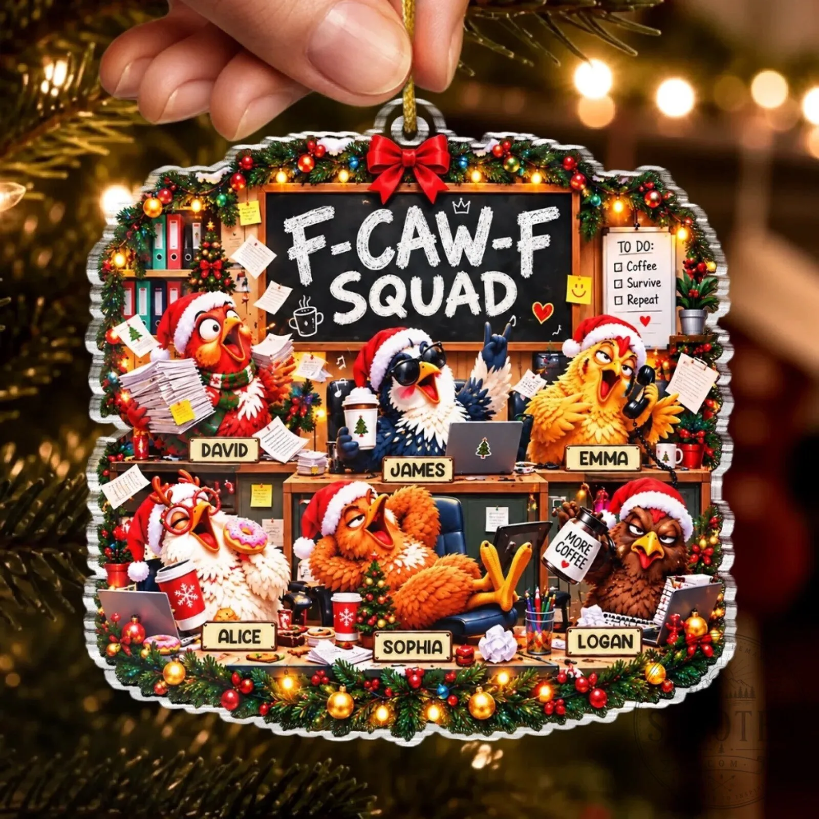 Personalized Christmas Chicken Office Squad Acrylic Ornament 10 Personalized Christmas Chicken Office Squad Acrylic Ornament
