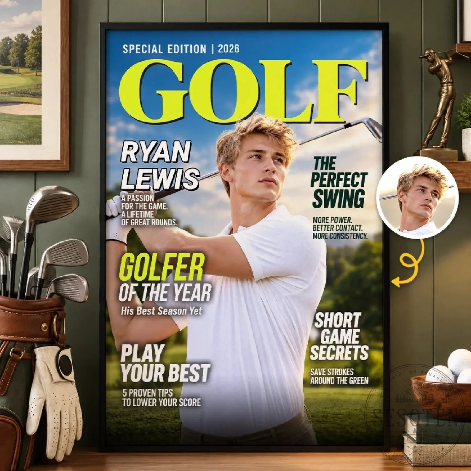 Personalized Golfer of the Year Magazine Cover Poster - Custom Golf Wall Art