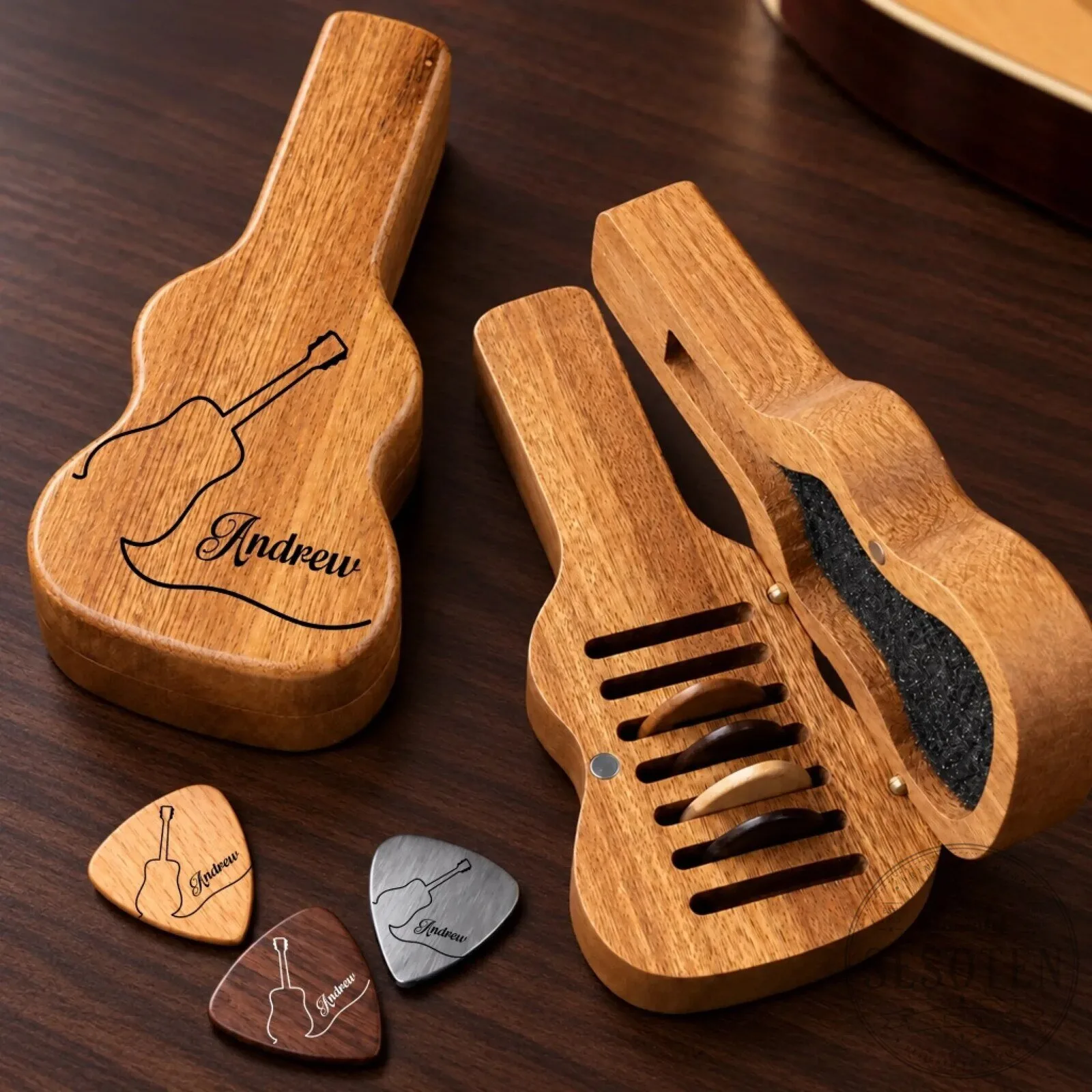 Personalized Guitar Pick Holder Case with Custom Engraved Name for Musicians
