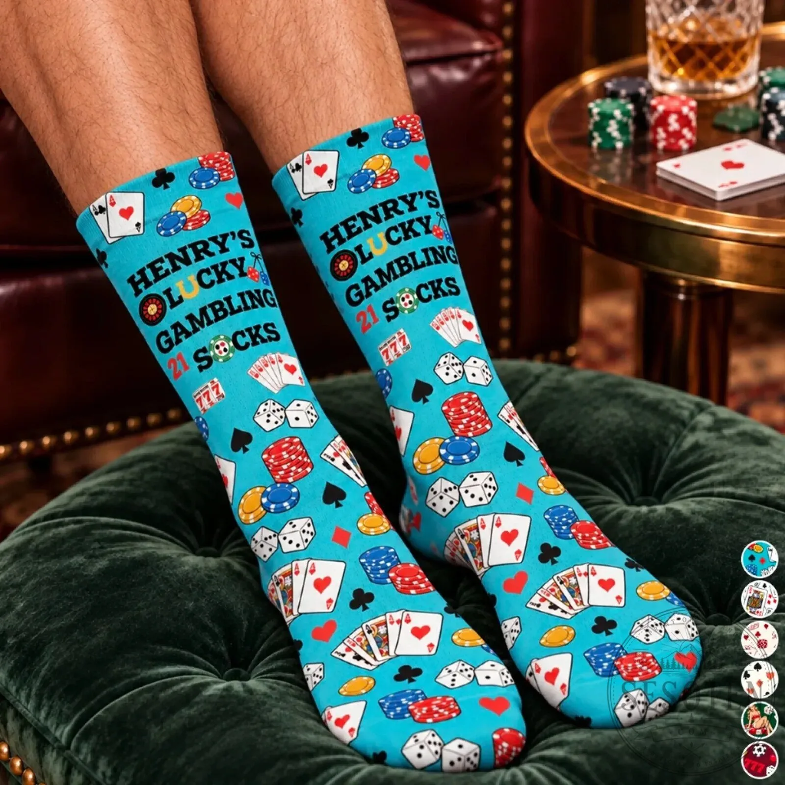 Personalized Lucky Gambling 21 Socks for Card Players