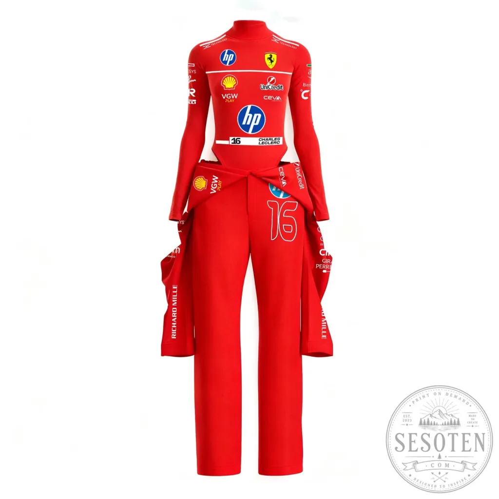 Ferrari Charles Leclerc Formula One Racing Driver Red Jumpsuit for Women Ferrari Charles Leclerc Formula One Racing Driver Red Jumpsuit for Women