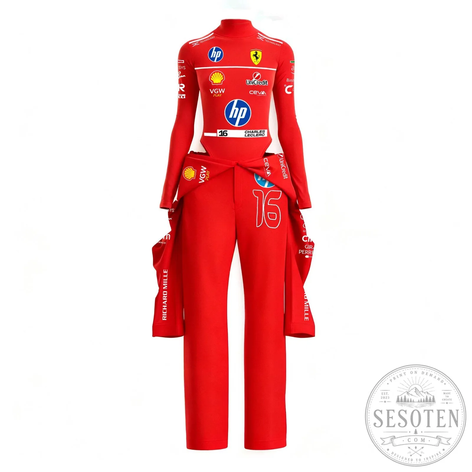 Ferrari Charles Leclerc Formula One Racing Driver Red Jumpsuit for Women 3 Ferrari Charles Leclerc Formula One Racing Driver Red Jumpsuit for Women