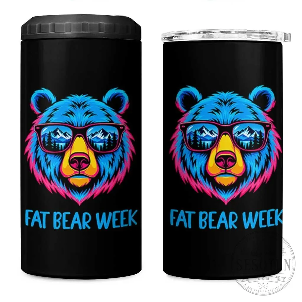 Fat Bear Week Neon Bear Sunglasses Mountain Reflection Can Cooler Tumbler