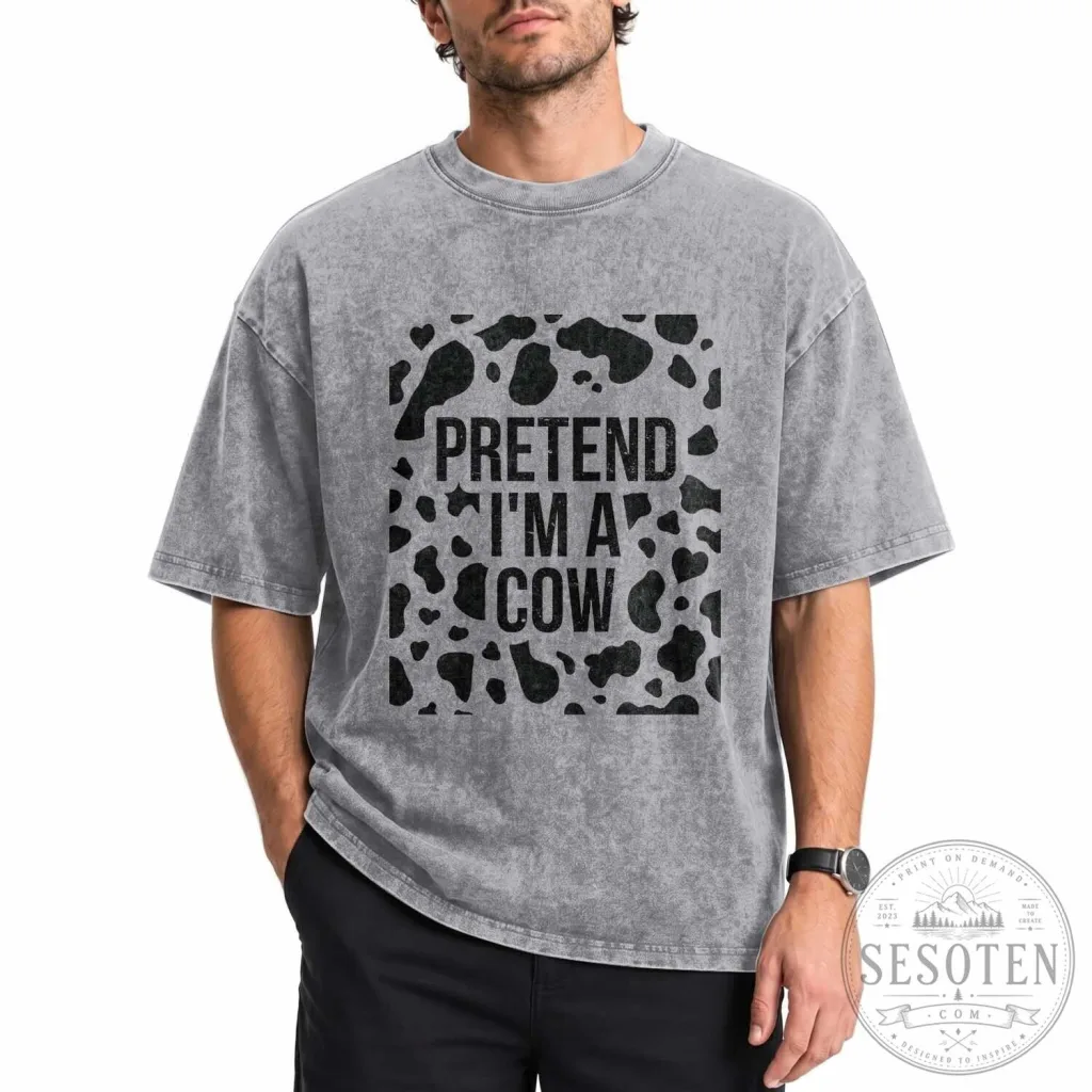 Pretend I Am A Cow Halloween Costume Shirt Funny Adult Washed Cotton T-Shirt Pretend I Am A Cow Halloween Costume Shirt Funny Adult Washed Cotton T-Shirt