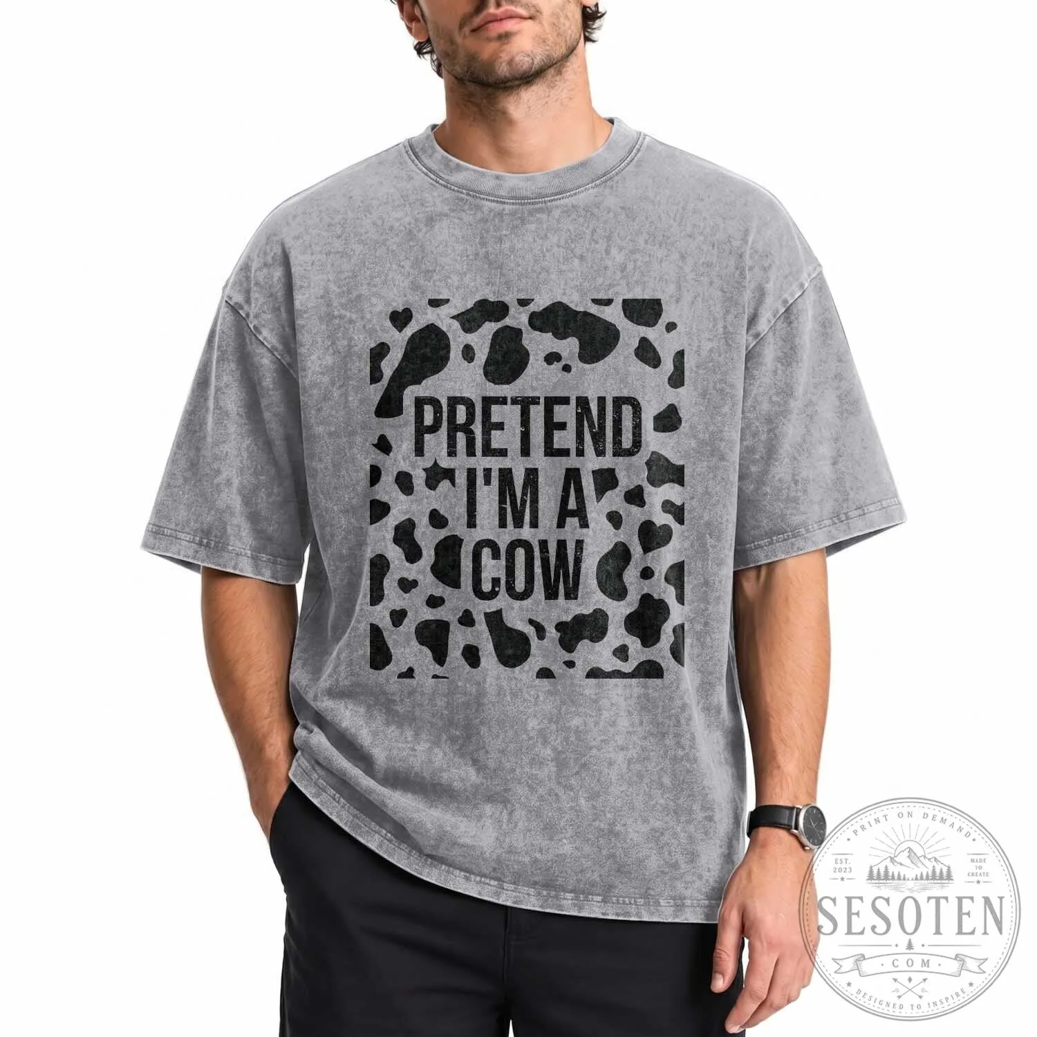 Pretend I Am A Cow Halloween Costume Shirt Funny Adult Washed Cotton T-Shirt 1 Pretend I Am A Cow Halloween Costume Shirt Funny Adult Washed Cotton T-Shirt