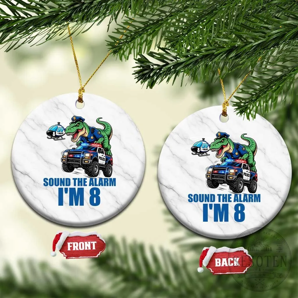 Dinosaur Police Car Eight Year Old Birthday Ceramic Ornament Sound The Alarm
